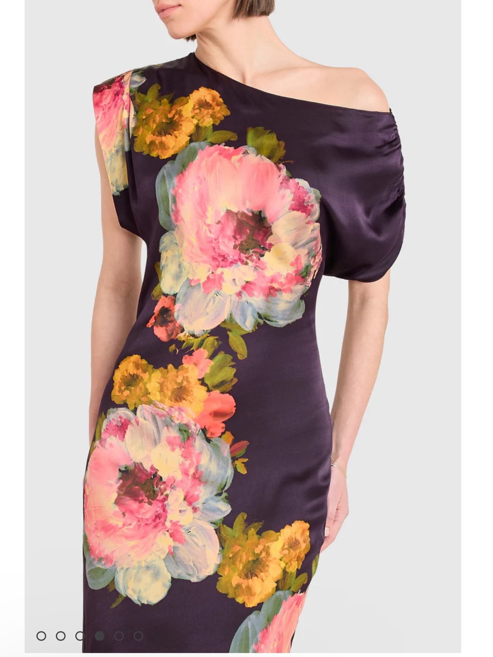 Amanda Uprichard Asymmetrical Floral Maxi Dress - Black with Pink, Yellow, Green - Picture 3 of 7